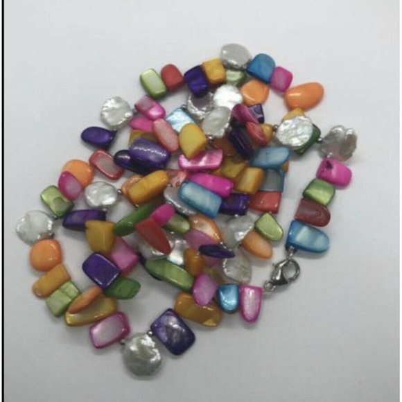 Lucas Lameth LUC 925 CN Sterling Silver Long Colorful Shell Beaded Necklace Vtg - Picture 6 of 11